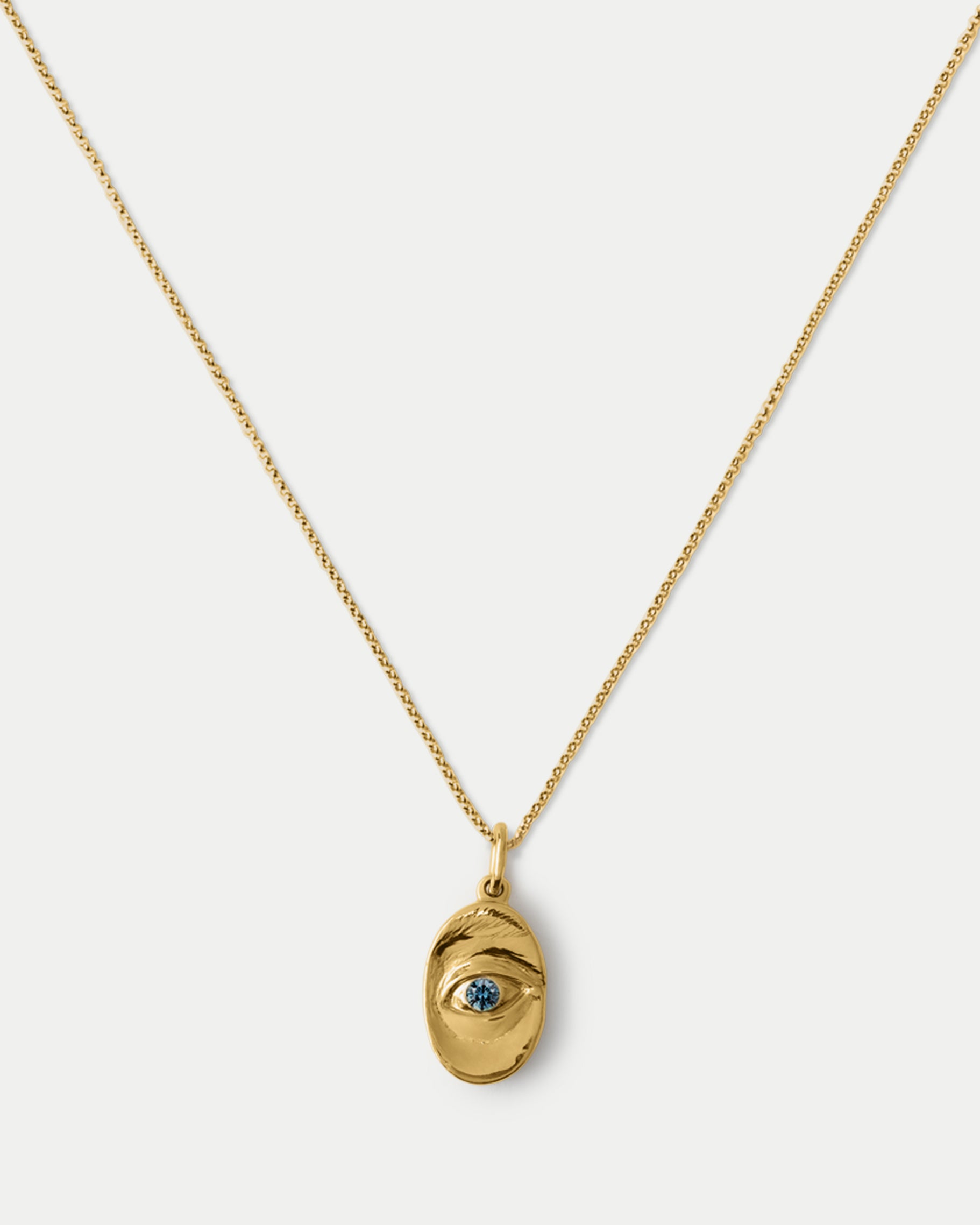 Close view of Classic Oval Pendant ft. Blue Sapphire in 14k yellow gold