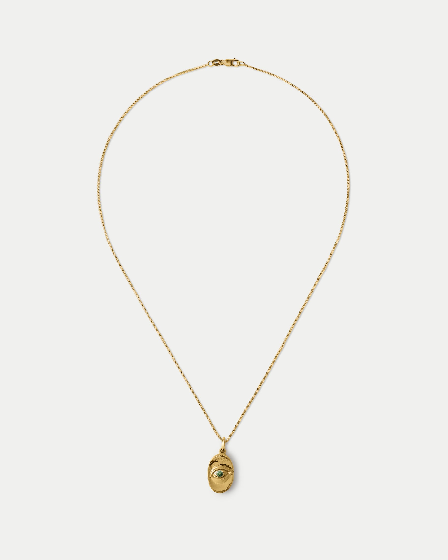 Front view of Classic Oval Pendant ft. Green Sapphire in 14k yellow gold