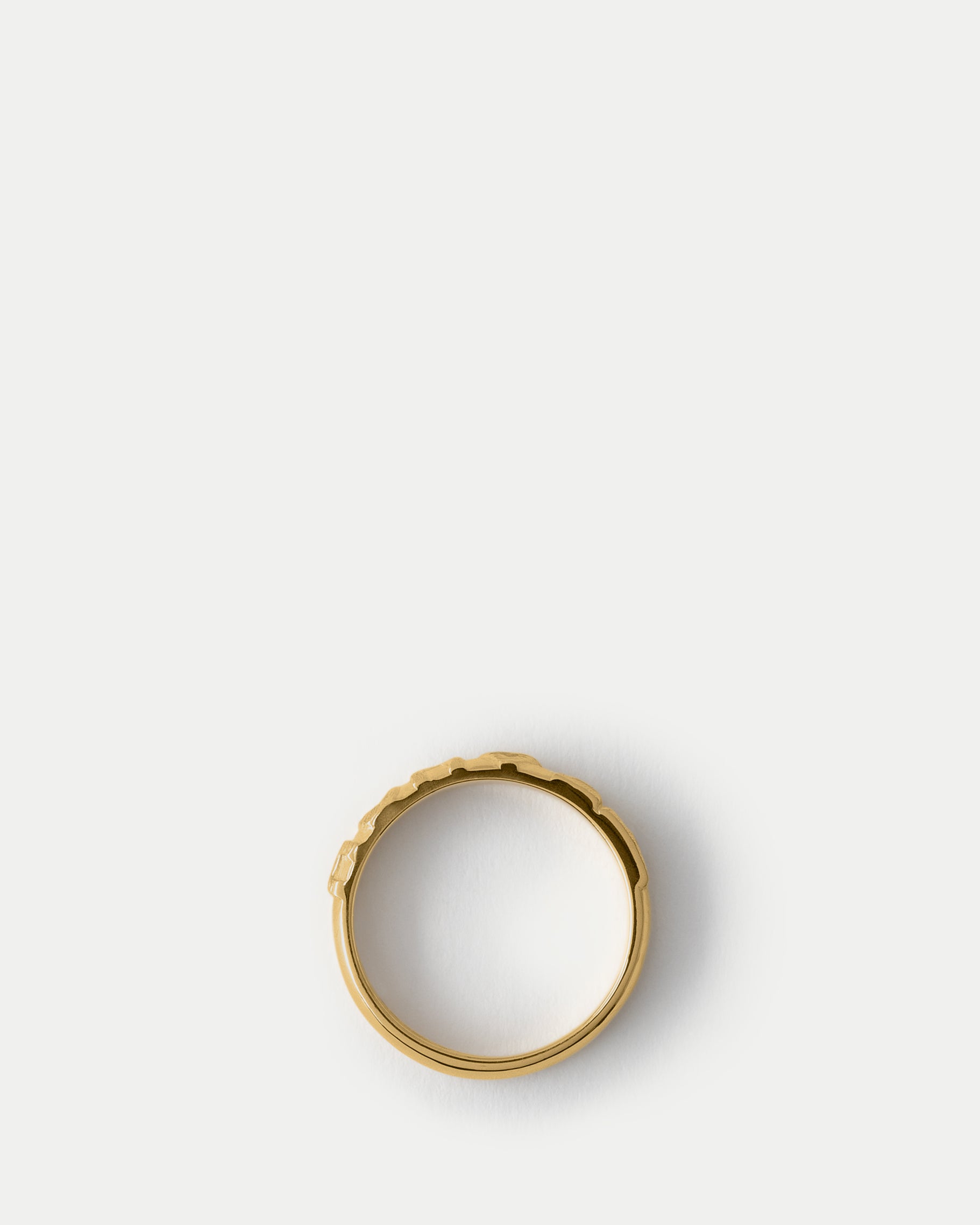 Flat lay view of Escrivá Wide Band 5 in 14k yellow gold