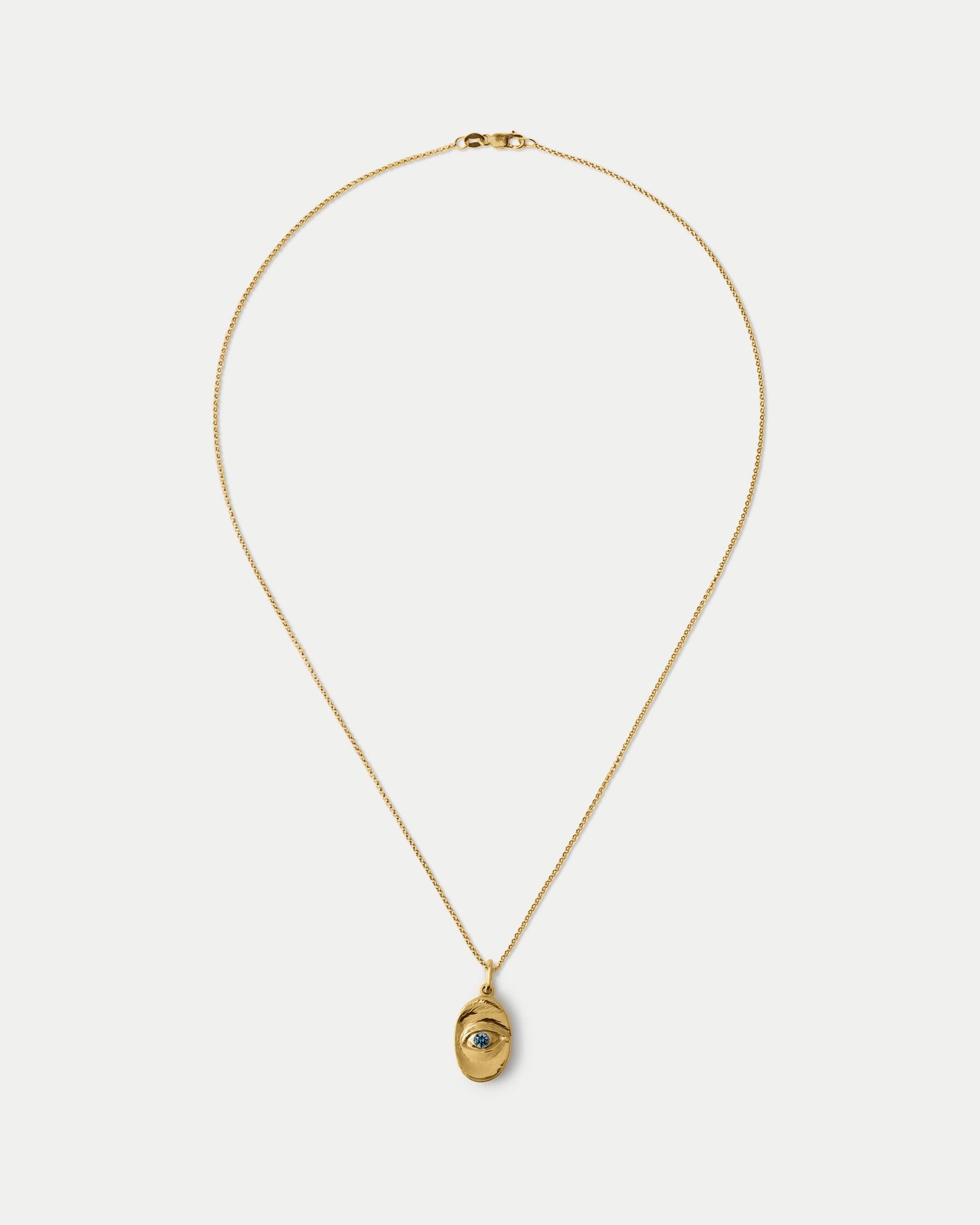 Front view of Classic Oval Pendant ft. Green Sapphire in 14k yellow gold