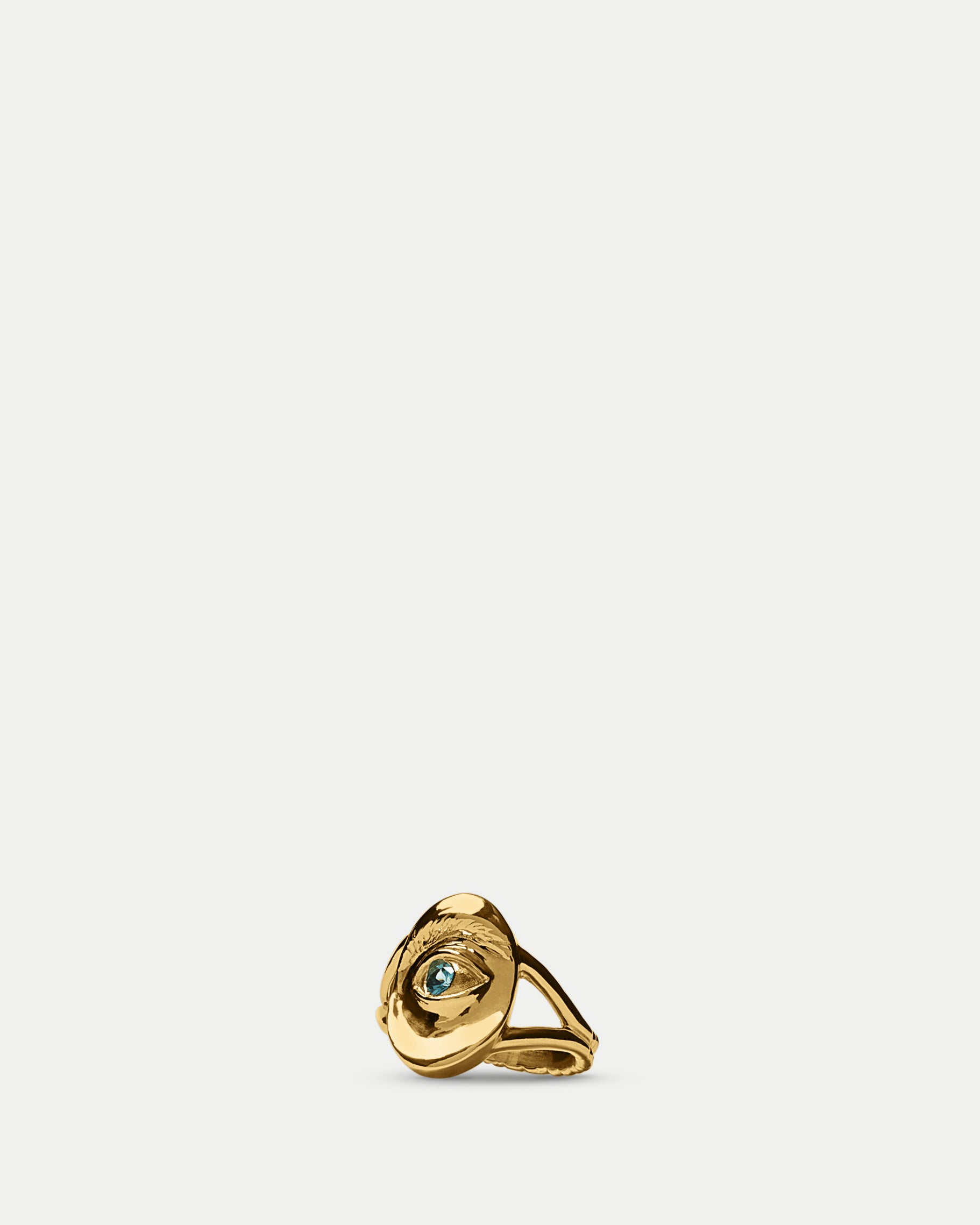 Side view of Oval Amico Signet Ring ft. Blue Sapphire in 14k yellow gold by Alfonzo