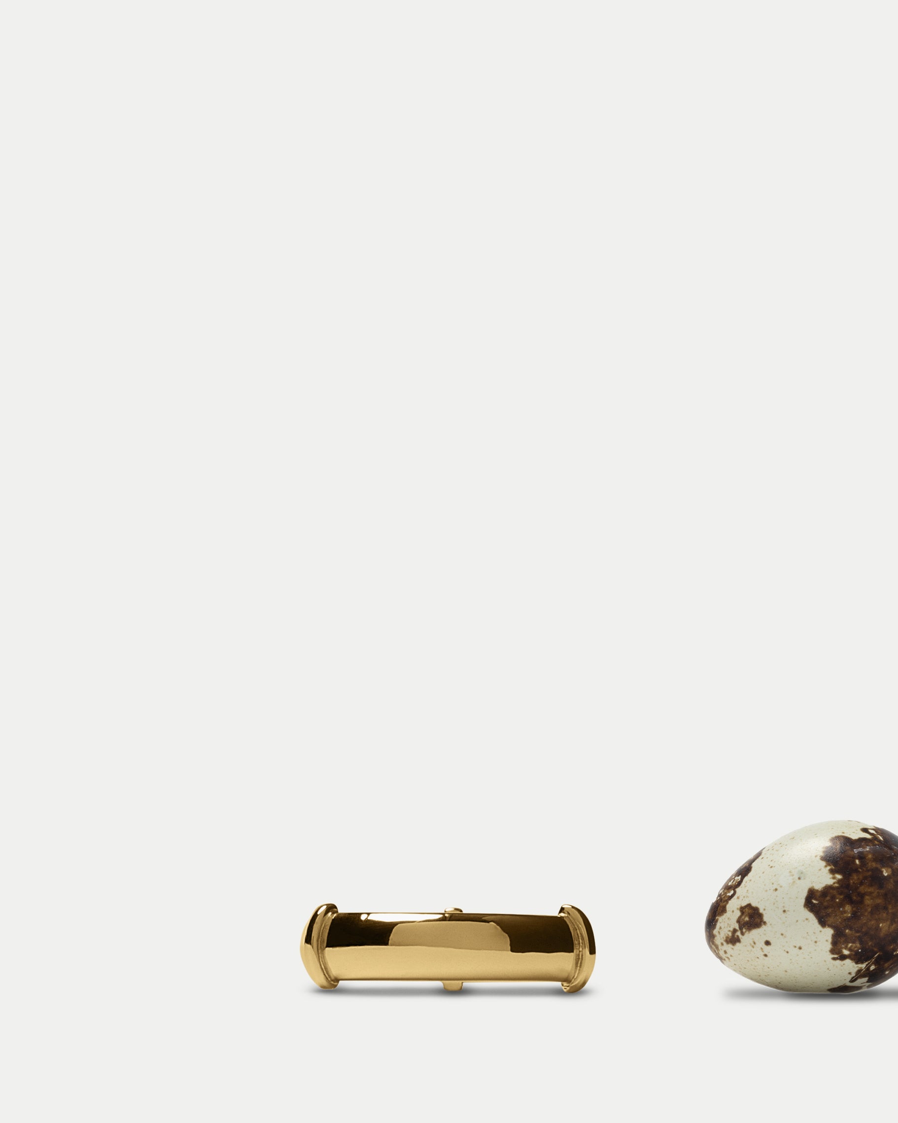 Front view of Orion Gravis Band in 14k yellow gold with an egg