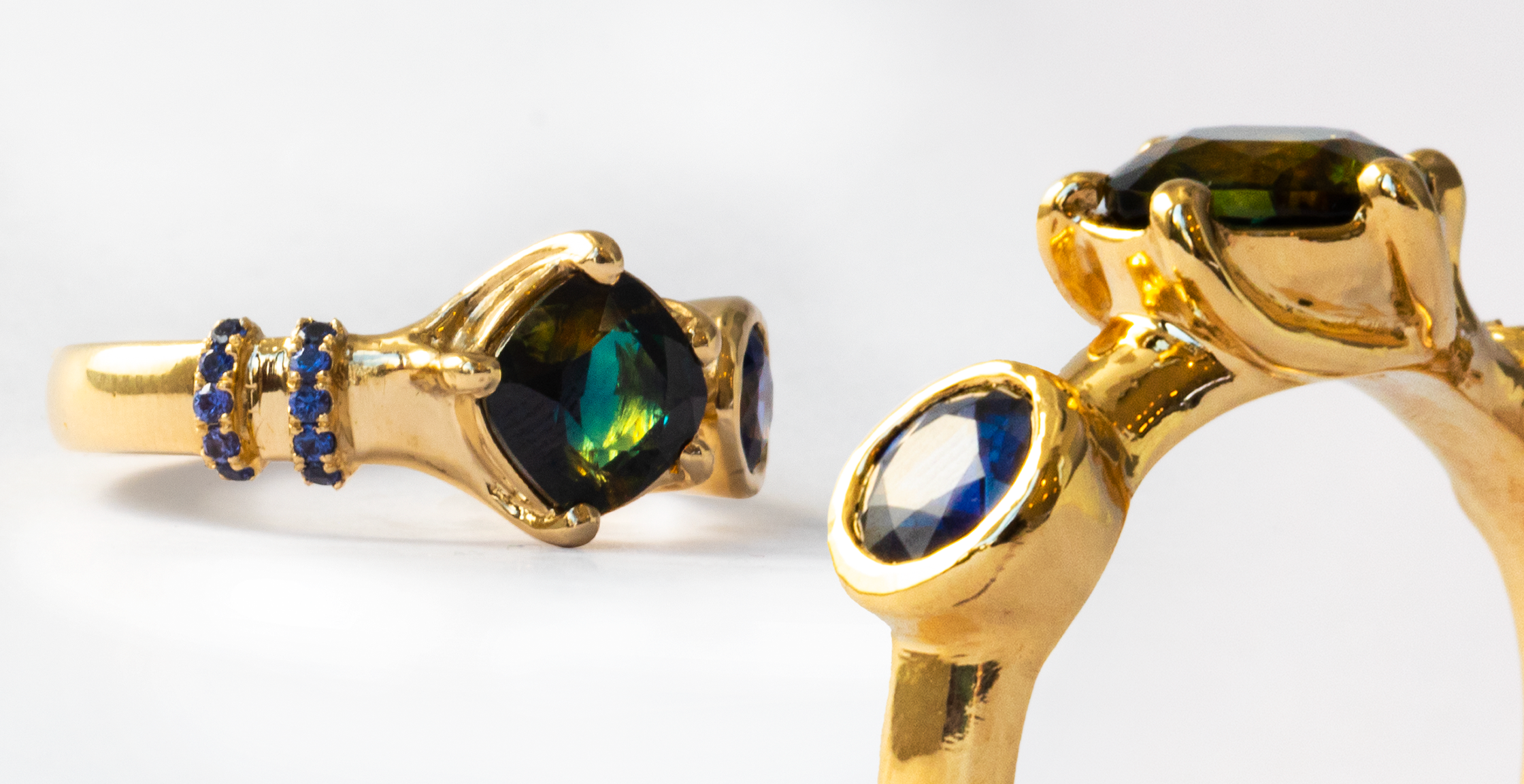 Two different angles of a custom engagement ring by Alfonzo